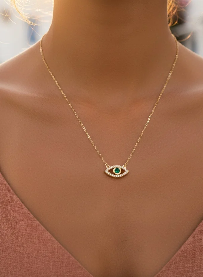 Sosha Elegance  Green stone evil eye chain for Women | Best Price UAE